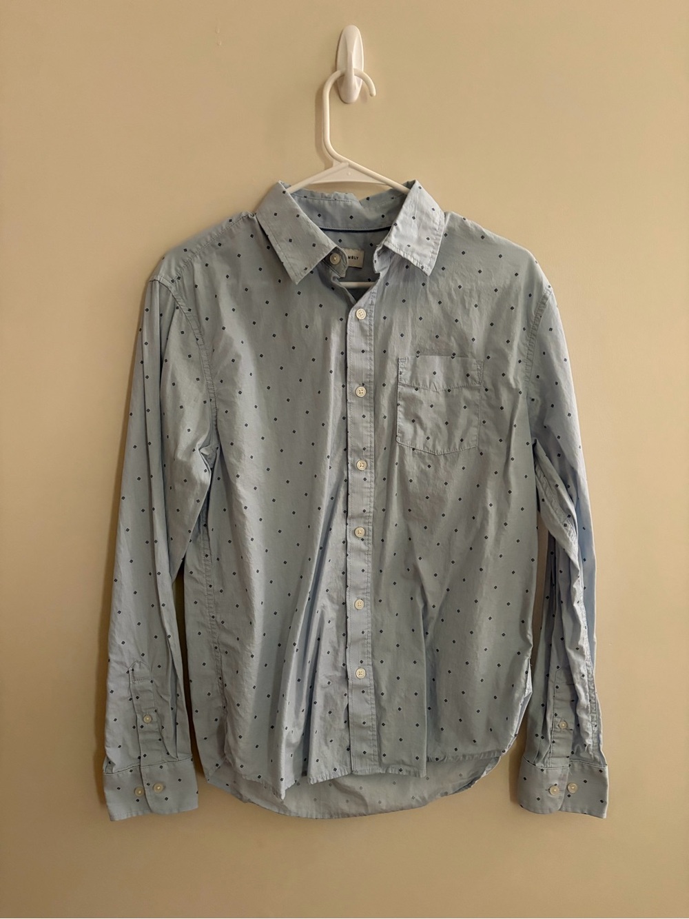 Light Blue Long-Sleeve Button-Down Shirt with Micro Dot Print